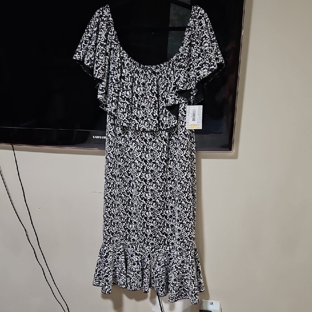 LuLaRoe Cici Black and White Patterned Midi Dress